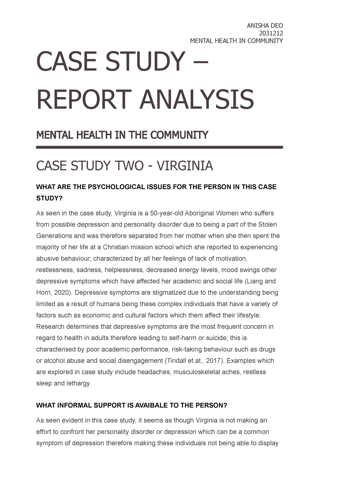 chronic mental illness case study