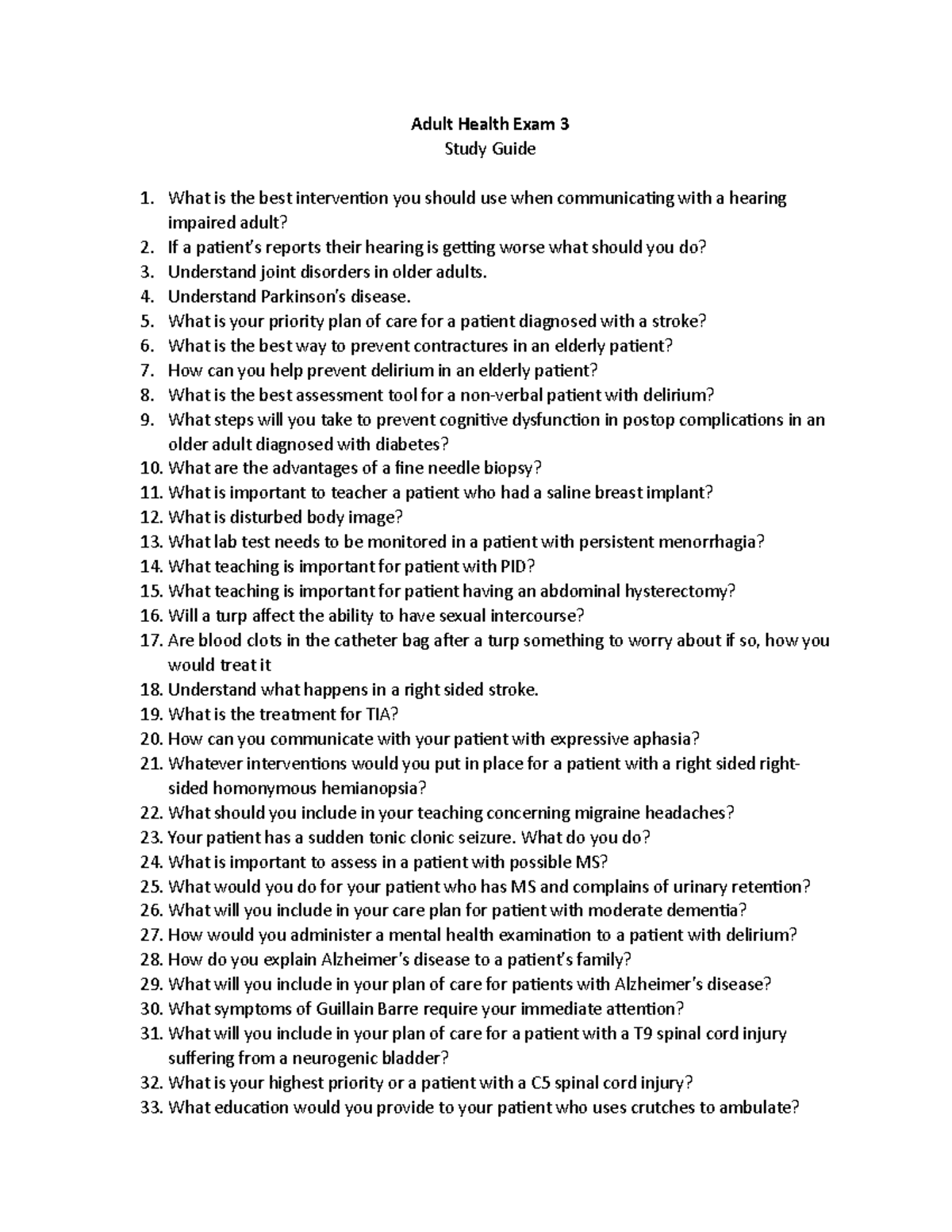 Exam 3 study guide NURS3672 - Adult Health Exam 3 Study Guide What is ...