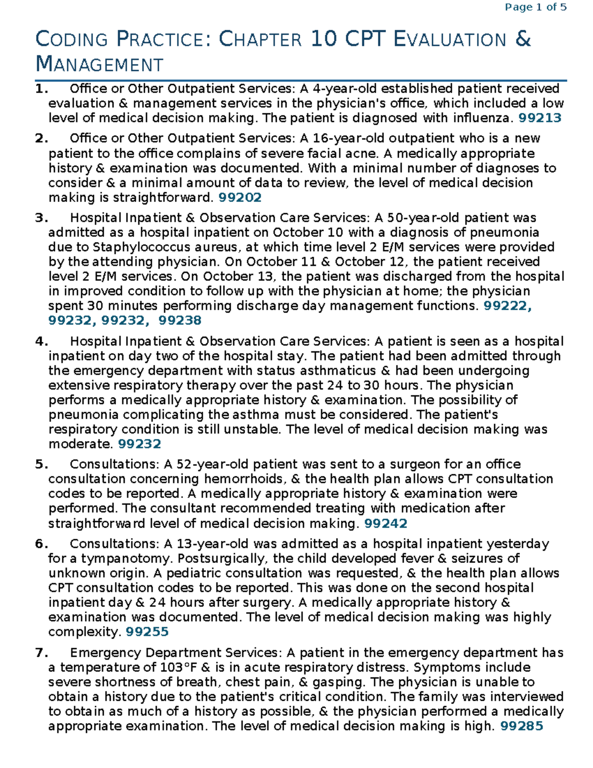 Coding Practice- Chapter 10 CPT Evaluation & Management - CODING ...