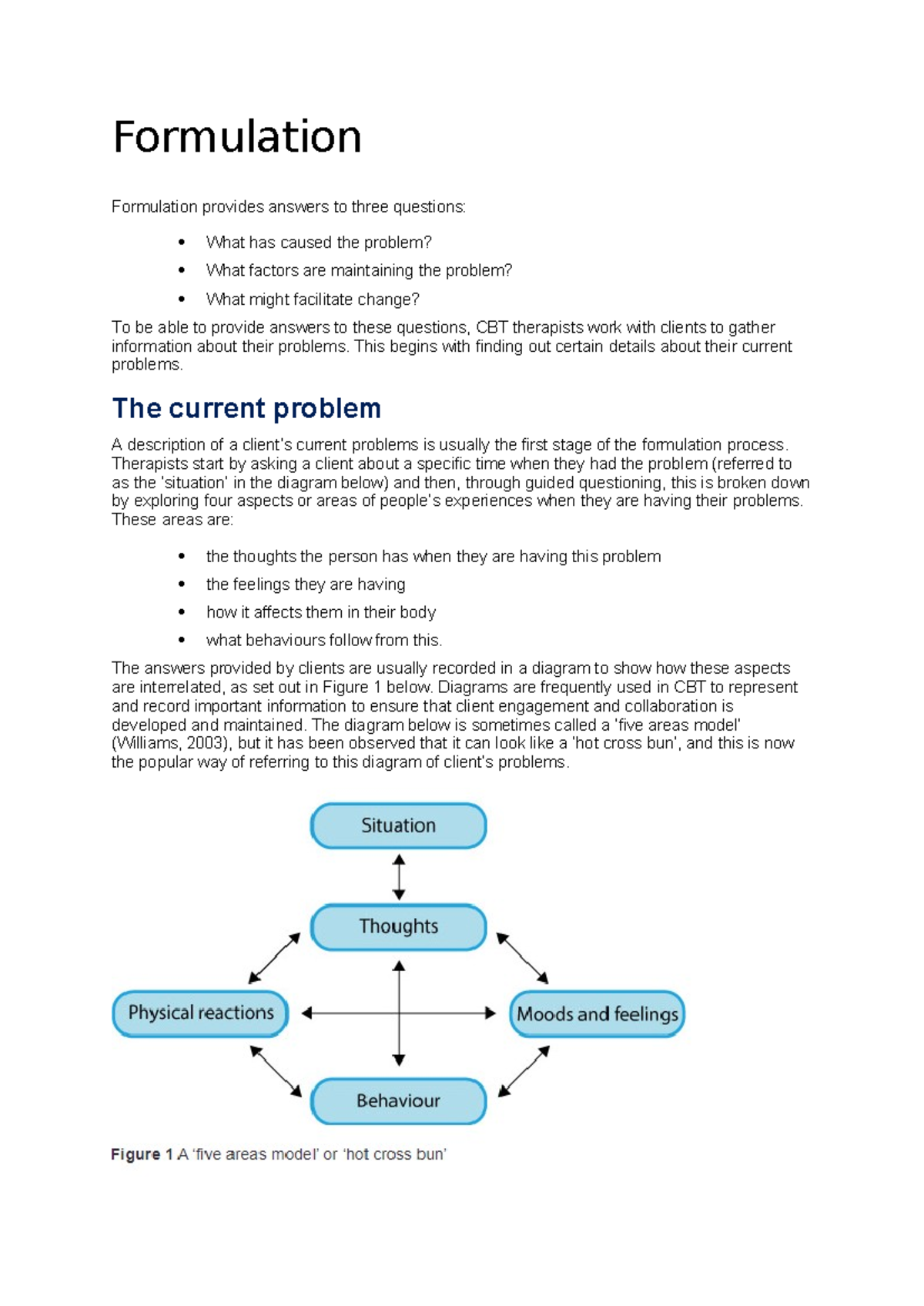 Formulation Sheet for CBT - Formulation Formulation provides answers to ...