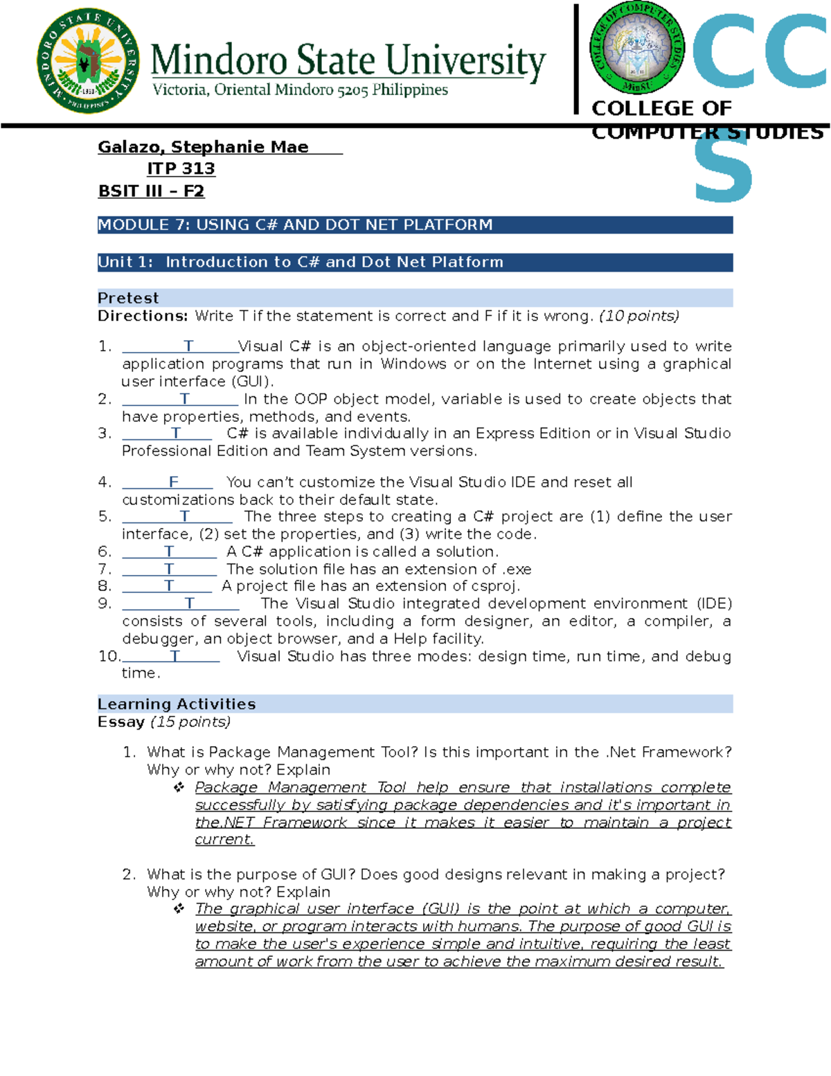 Galazo EDP Module 7 - Assignment and Activity. Sorry if the subjects ...