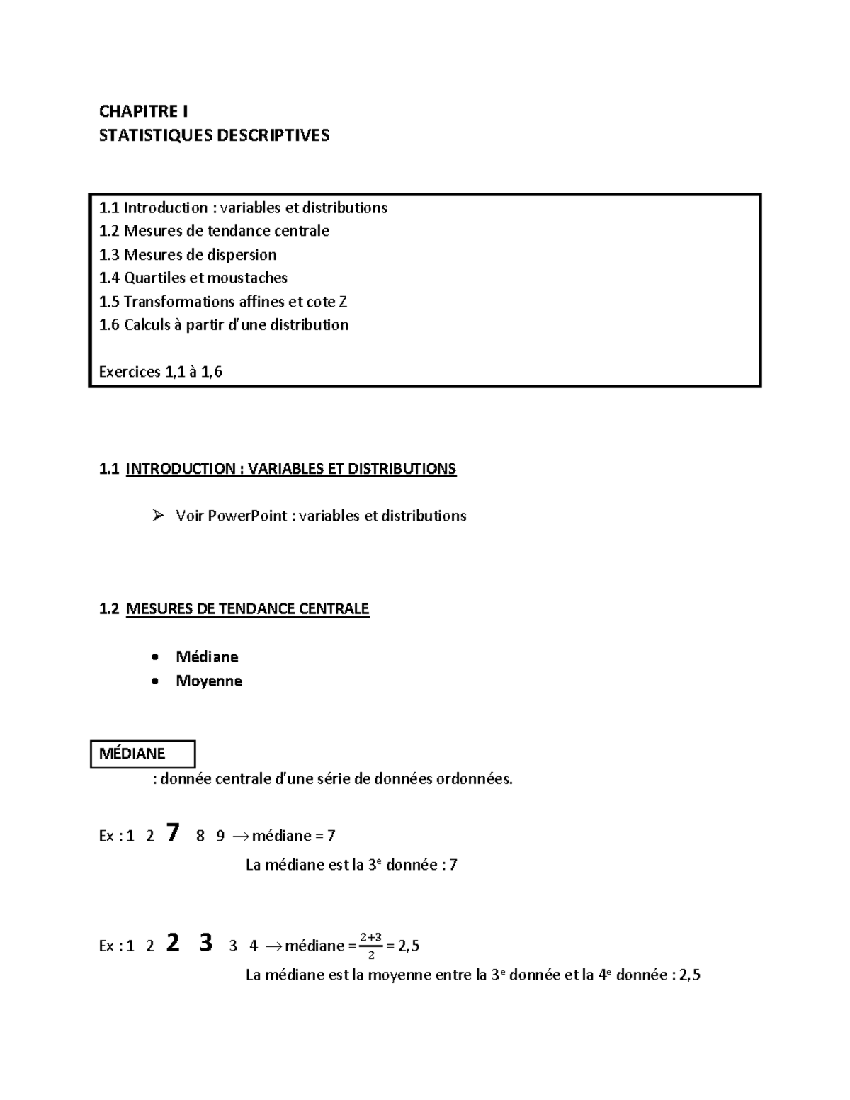 Théorie Sur Le Chapitre 1 Avec Calcul - CHAPITRE I STATISTIQUES ...