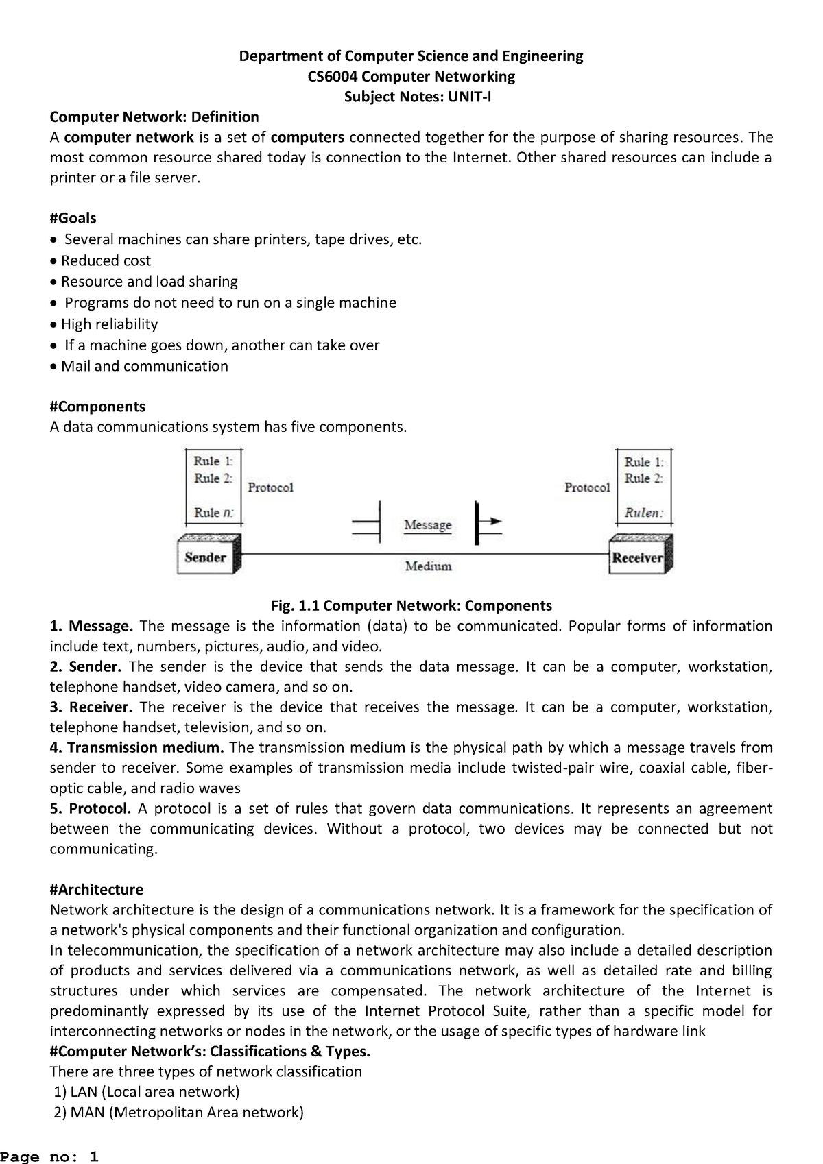 Notes computer networking unit 1 - Department of Computer Science and ...