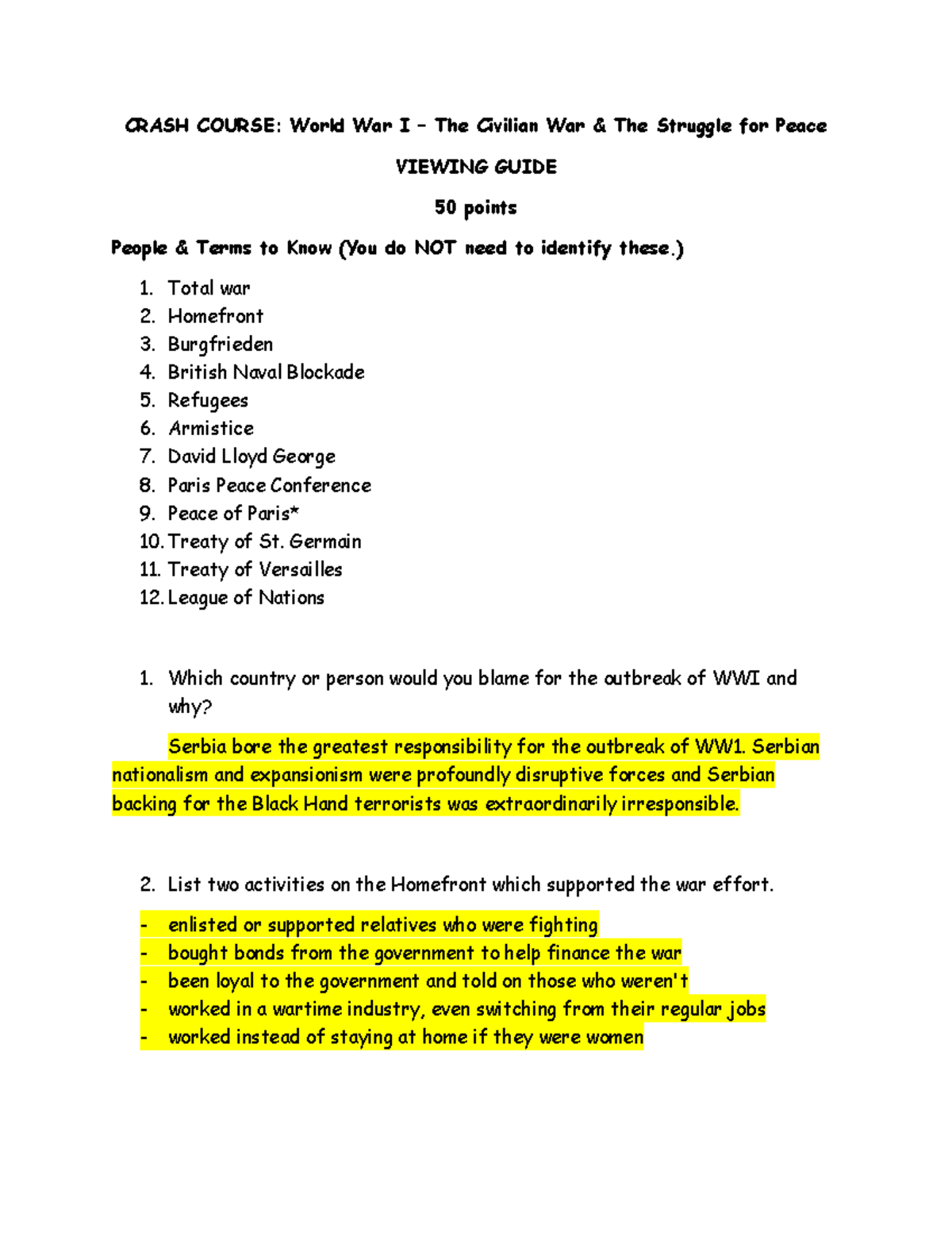 WW I Civilian WAR & Peace Angelo Lango CRASH COURSE World War I