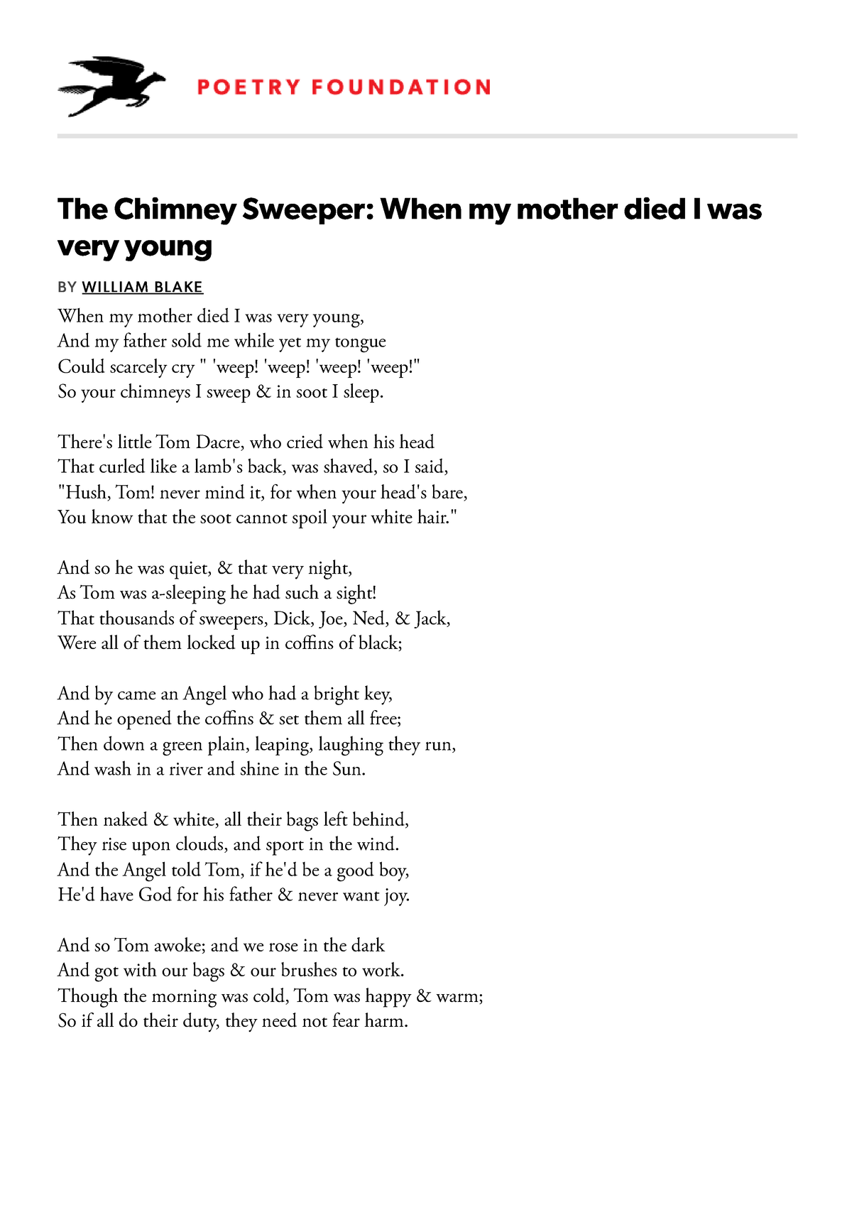 William Blake Chimney Sweeper When My Mother Died I Was Very Young   Thumb 1200 1697 