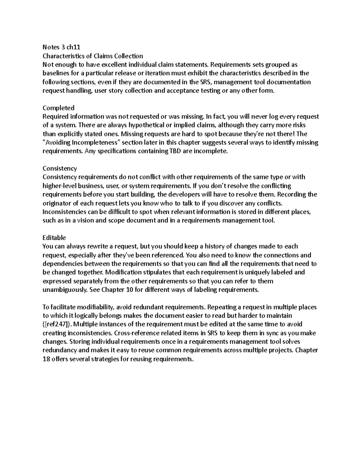 Notes 3 ch11 - Notes 3 ch Characteristics of Claims Collection Not ...