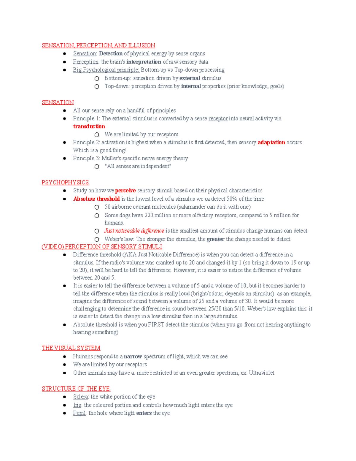 Chapter 4 Sensation and Perception - SENSATION, PERCEPTION, AND ...