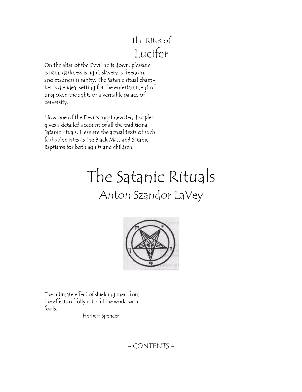 Anton Lavey - Satanic Rituals - The Rites of Lucifer On the altar of ...