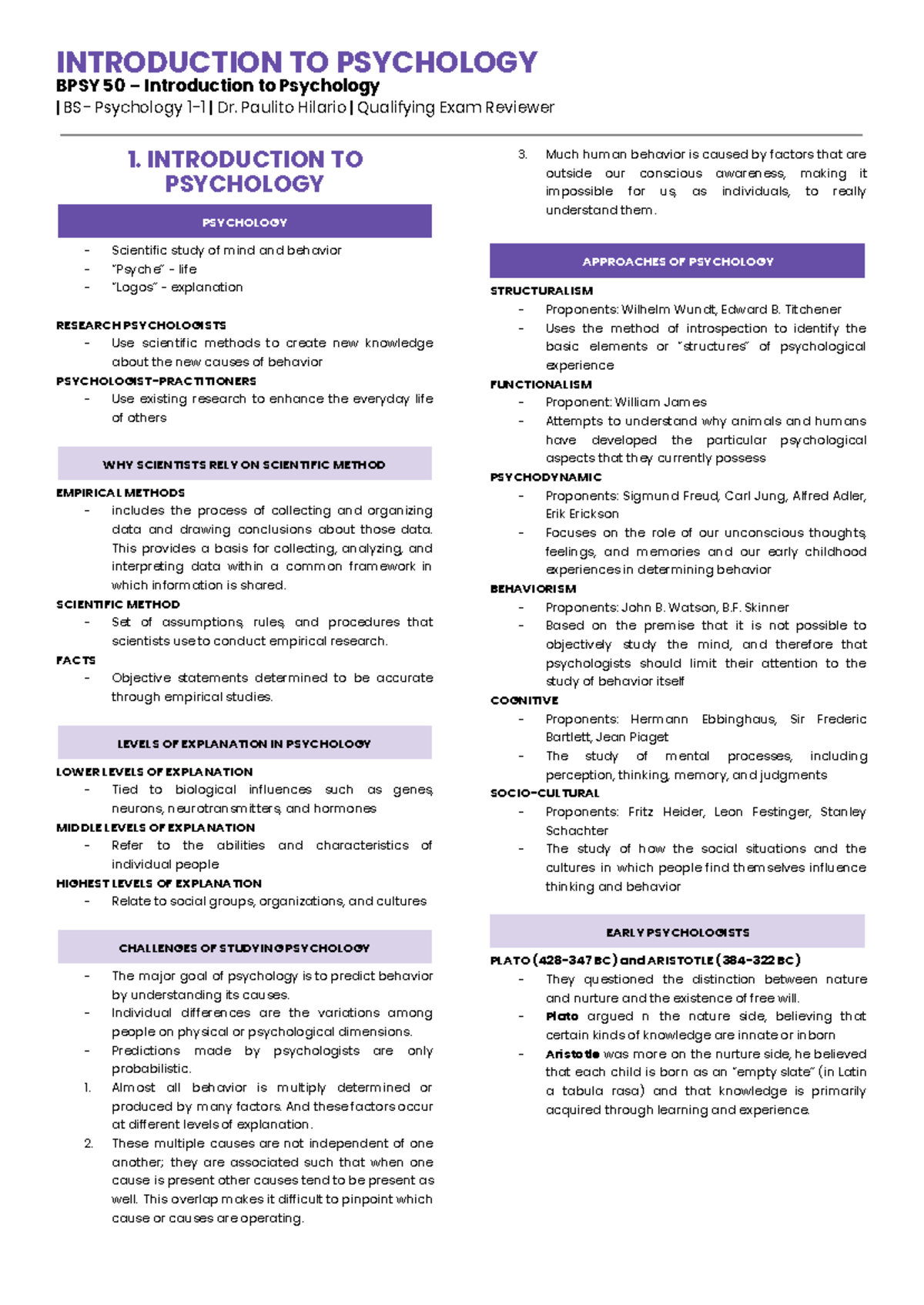 Trans ITP - Introduction to Psychology Notes - INTRODUCTION TO ...
