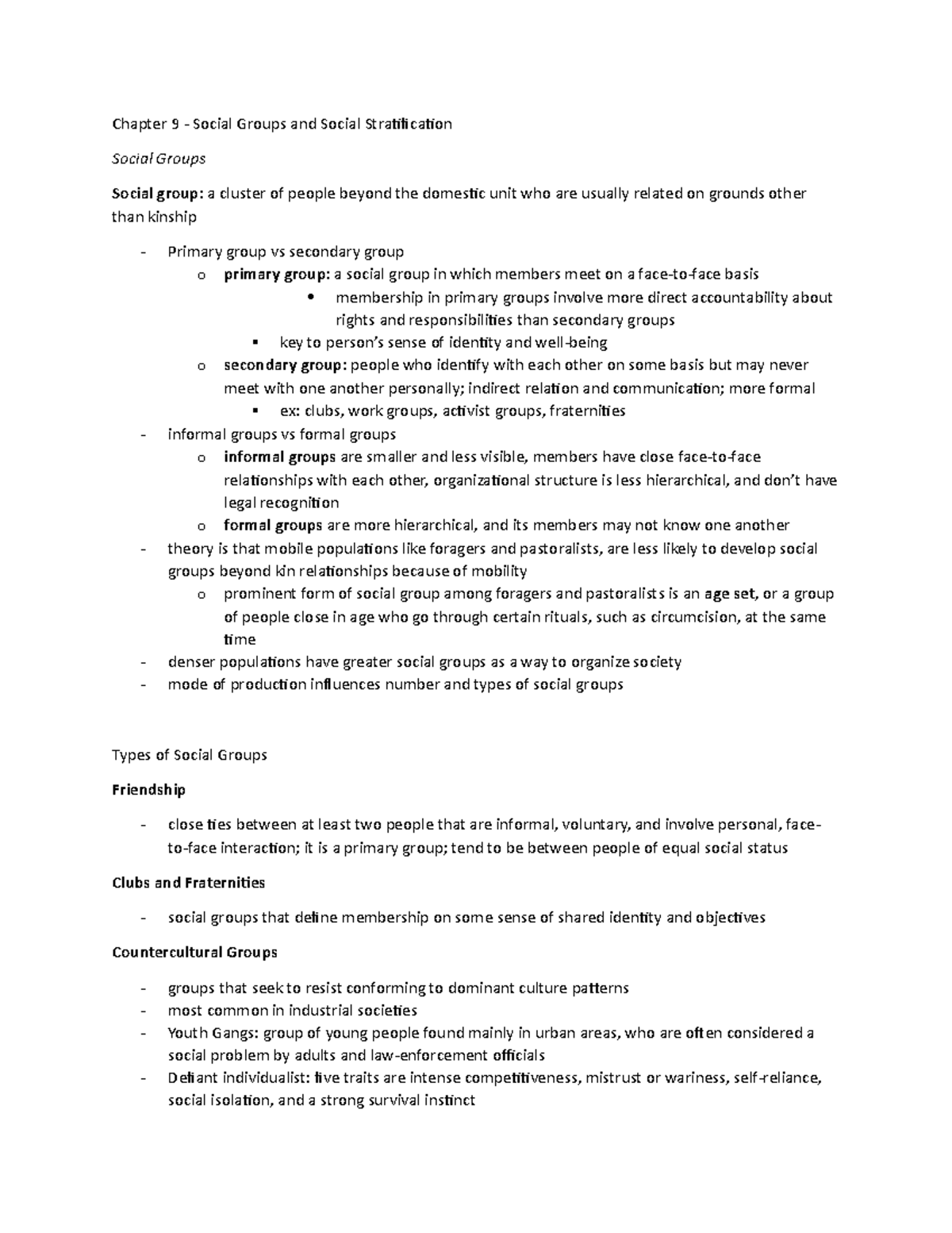 Chapter 9 - Social Groups and Social Stratification - Chapter 9 ...