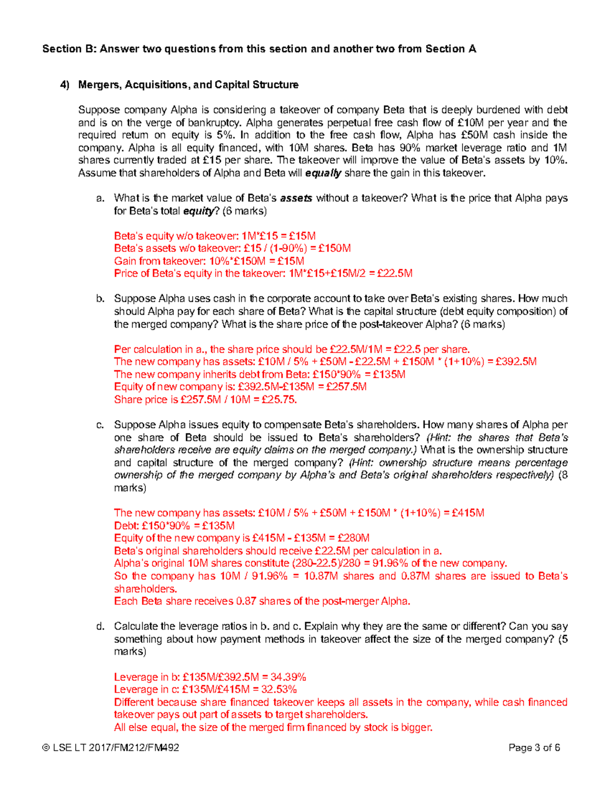 FM212 2017 Section B Soln - Section B: Answer Two Questions From This ...