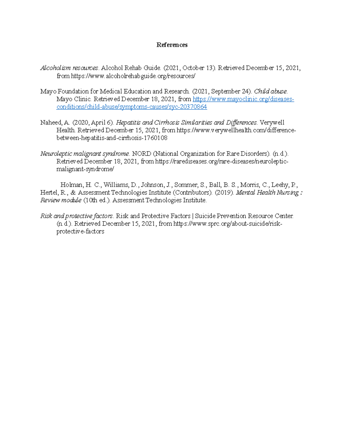 Binder References nurs295 - References Alcoholism resources. Alcohol ...