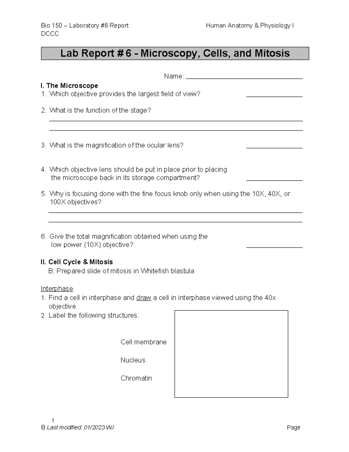 BIO+150+Lab+6+Report - DCCC Lab Report # 6 - Microscopy, Cells, and ...