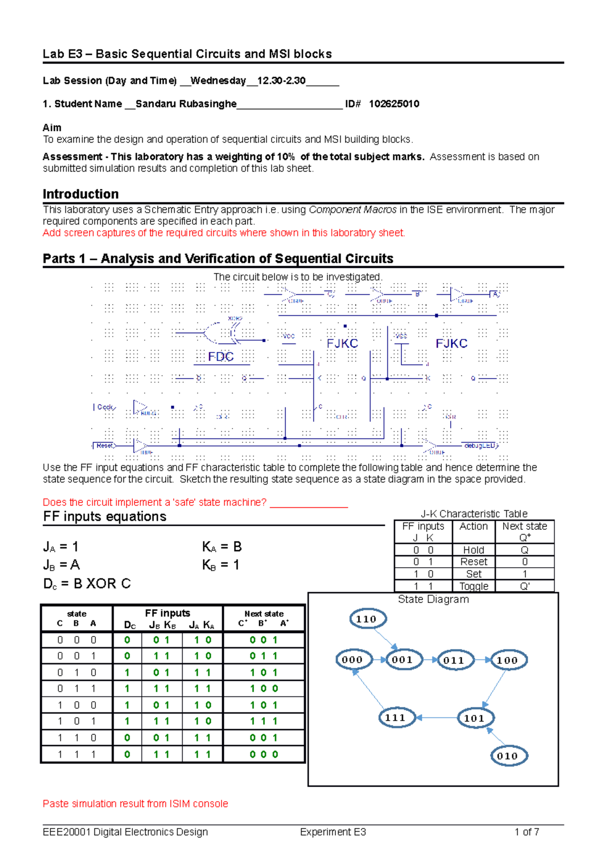 Digital Electronics Design Experiment 3 - Lab E3 – Basic Sequential ...