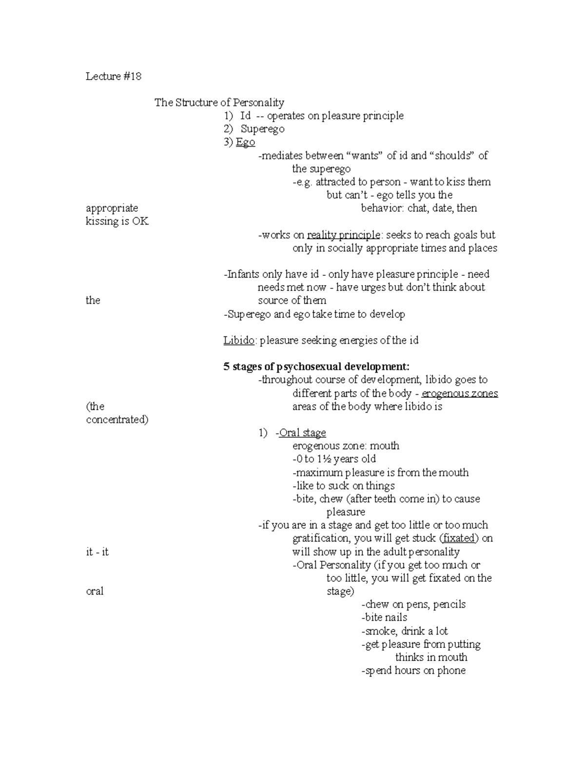 Lecture 18 - Lecture # The Structure of Personality 1) Id - operates on ...