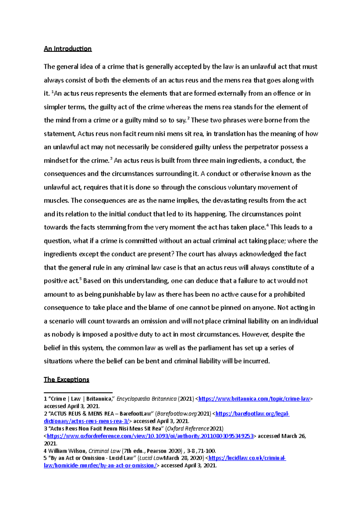 Criminal law - My personal assignment based on the subject and question ...