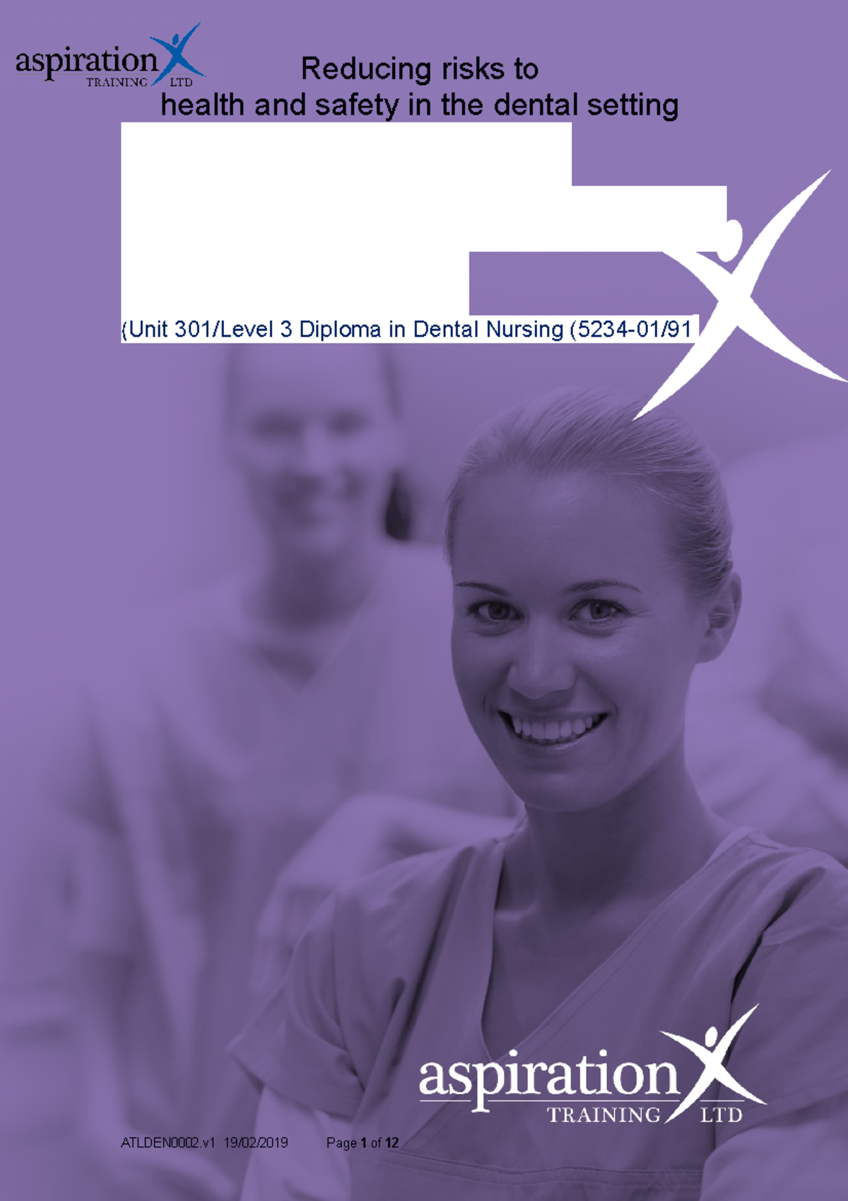 3712 Dental L3 U301 Workbook health ad safety health and safety in