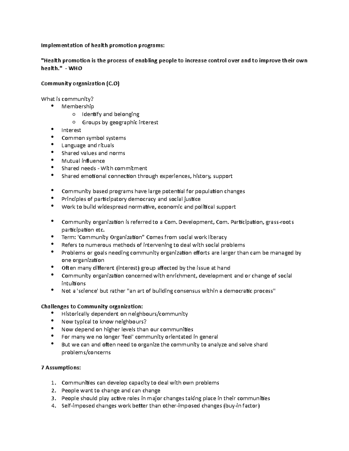 Health promotion - Unit 5 summary - Implementation of health promotion ...