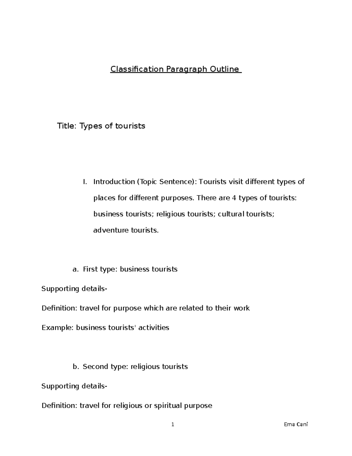 EAPP1 - Classification Paragraph Outline - Classification Paragraph ...