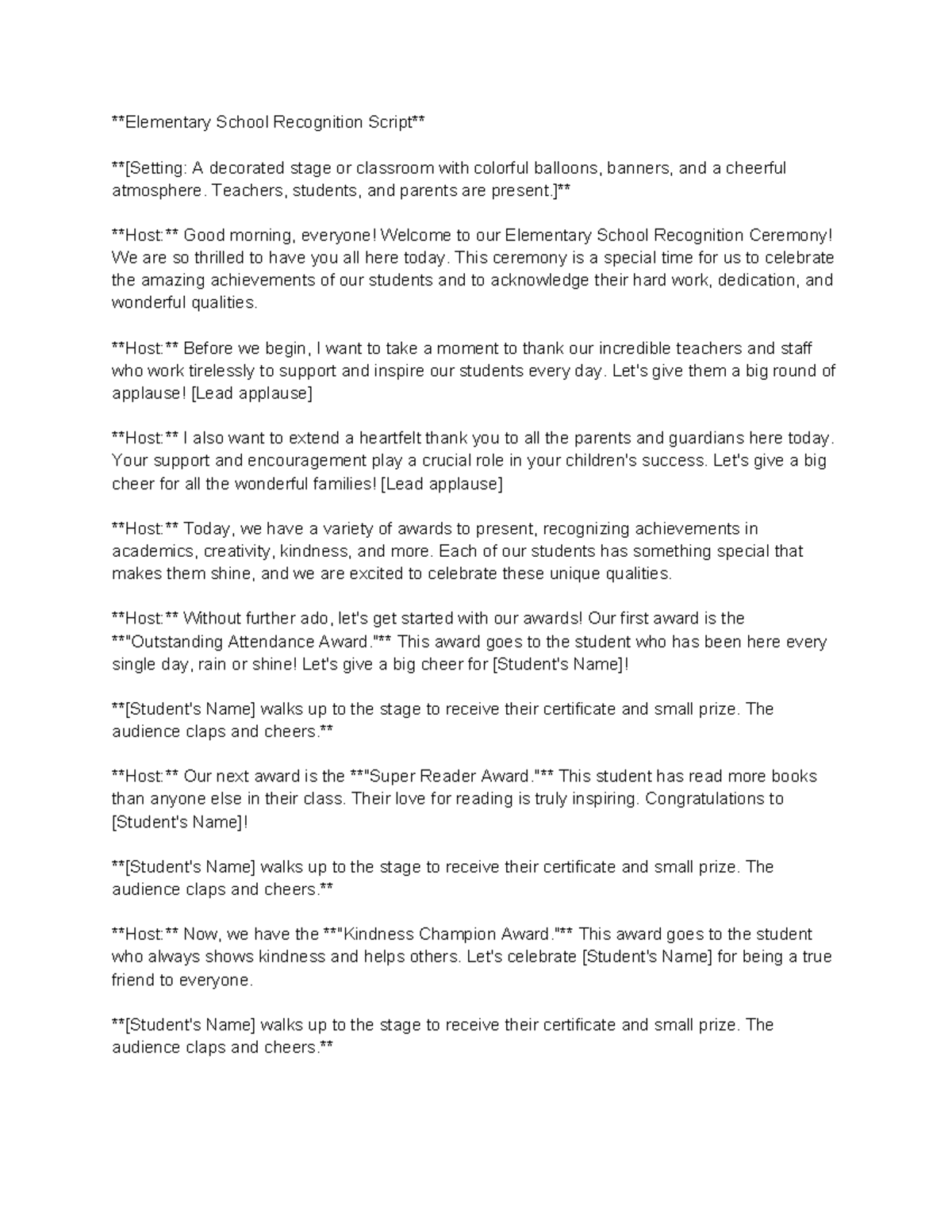 ELEM- Recognition - Elementary School Recognition Script [Setting: A ...