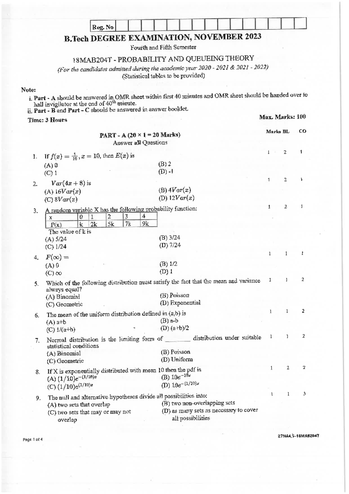 previous year question paper - Reg. No B DEGREE EXAMINATION, NOVEMBER ...