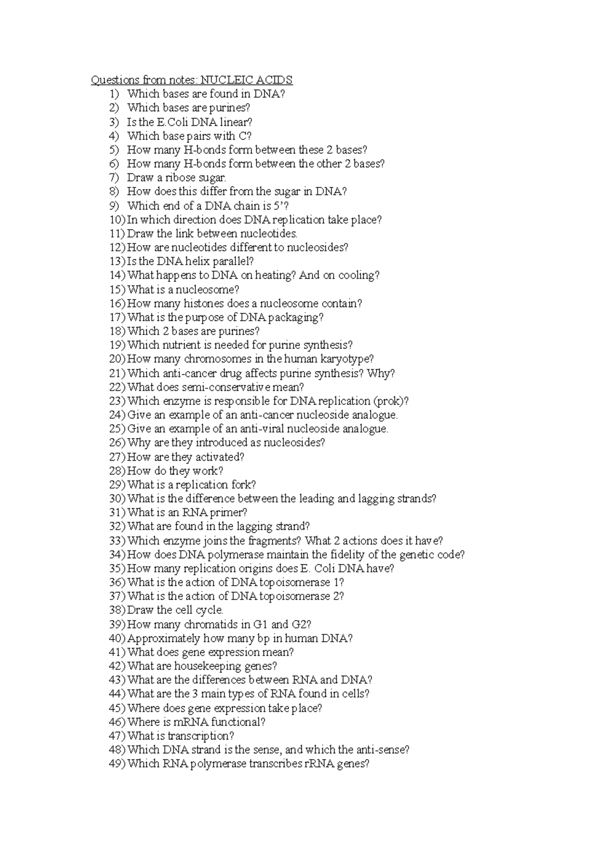 Questions from notes Nucleic Acids Questions from notes NUCLEIC