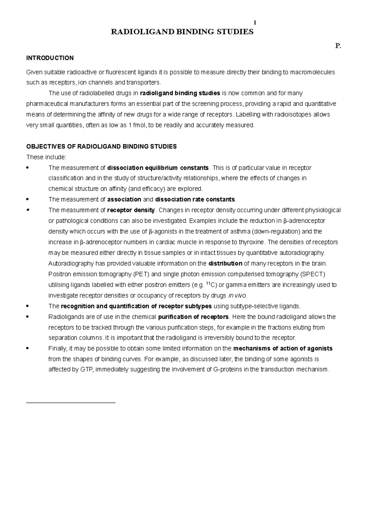 Radio Ligand Binding Notes - RADIOLIGAND BINDING STUDIES 1 P ...