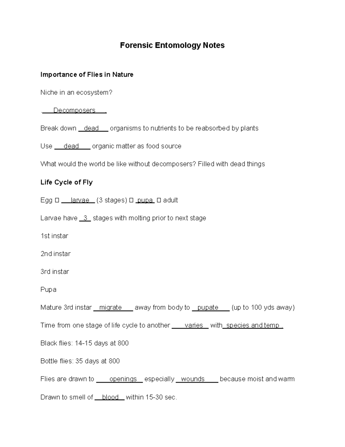 (KC 10) - Forensic Entomology Notes - Forensic Entomology Notes ...