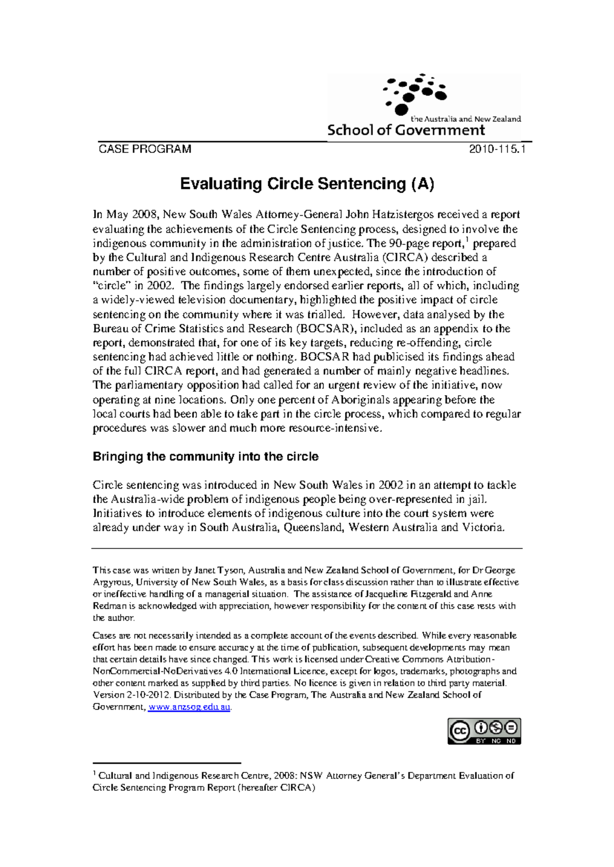 2012-115.1 Evaluating Circle Sentencing (A) [CC] - CASE PROGRAM 2010 ...