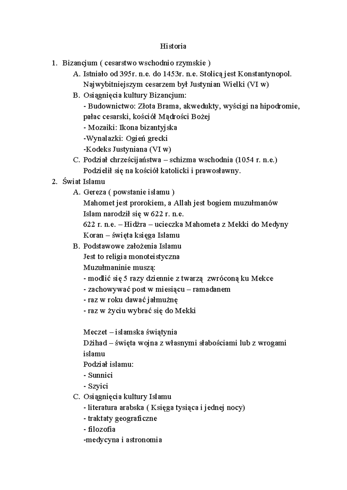 Historia - sprawdzian Europa wczesnego średniowiecza - Historia