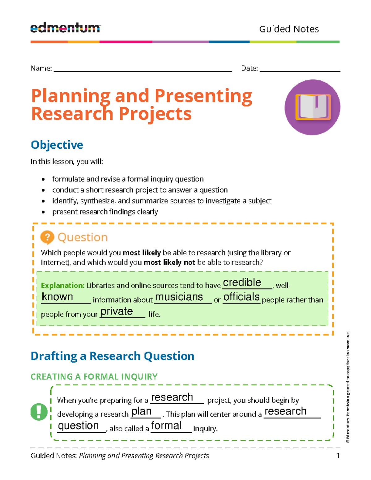 planning and presenting research projects tutorial