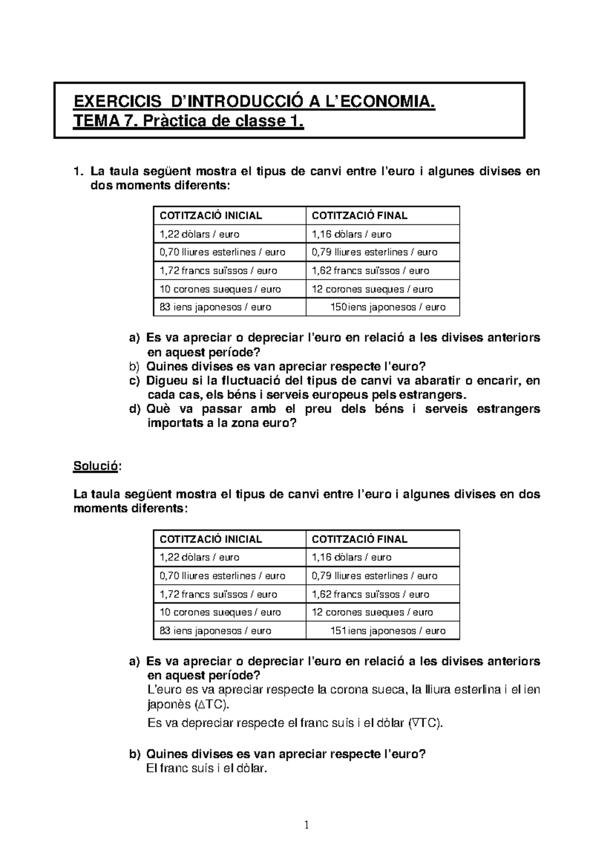 TEMA 7 Practica 1 - EXERCICIS D’INTRODUCCIÓ A L’ECONOMIA. TEMA 7 ...