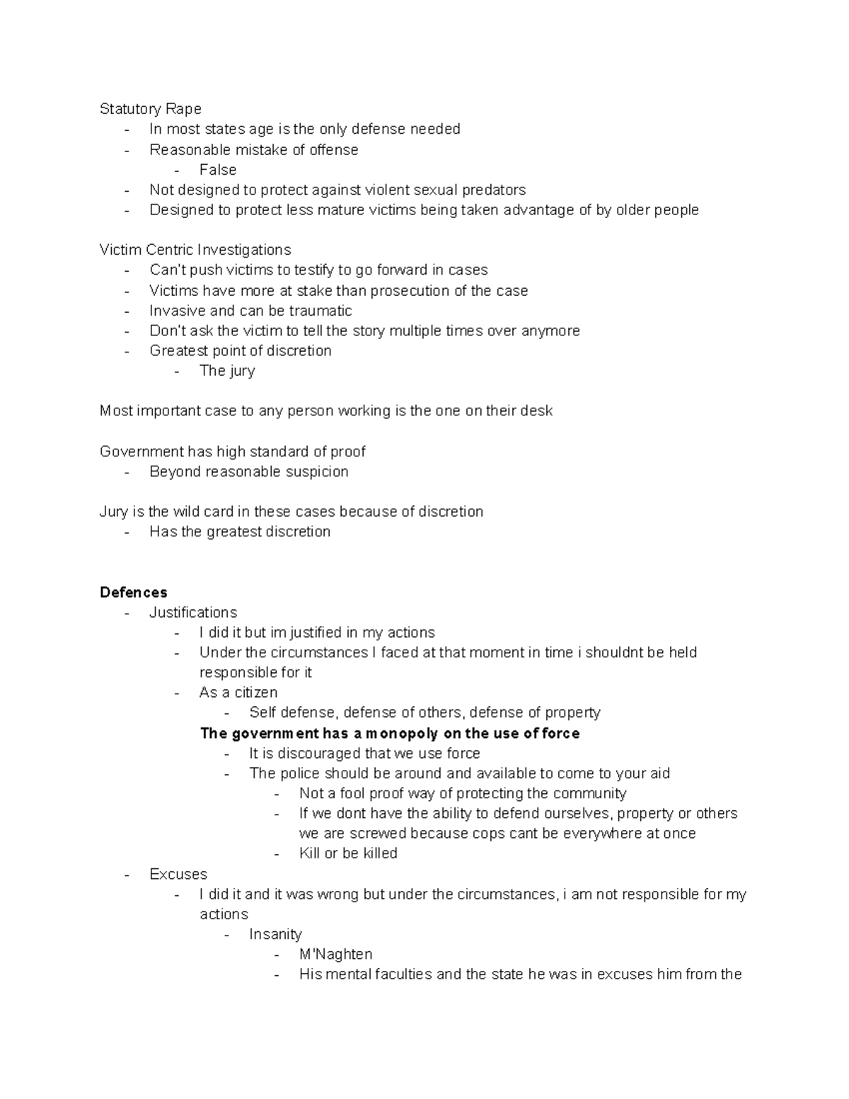 Exam 2 Review - CCJS230 - Criminal Justice Notes - Statutory Rape - In ...