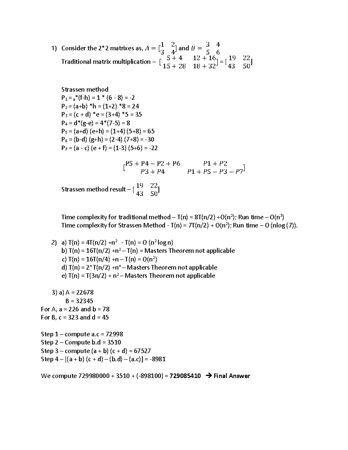 CS 3364 HW Matrix Multiplication - Consider The 2*2 Matrixes As, 𝗃 = [1 ...