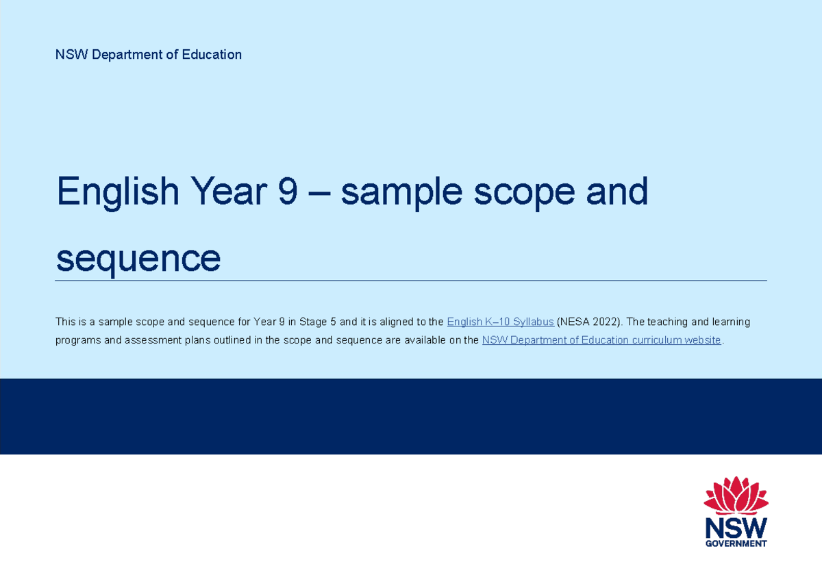 English s5 year 9 sample scope and sequence nsw department of