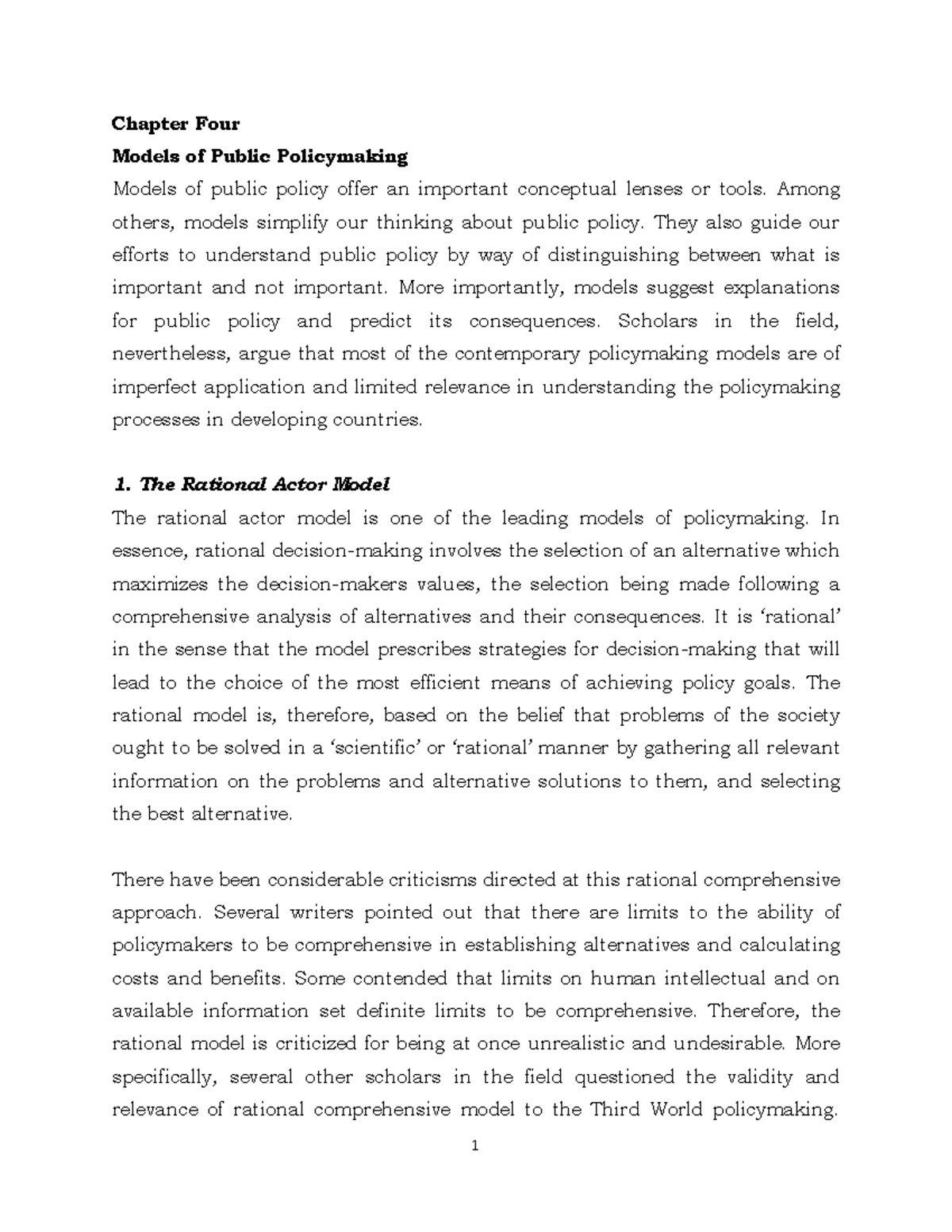 Chapter 4 Policy Making Model - Chapter Four Models of Public ...
