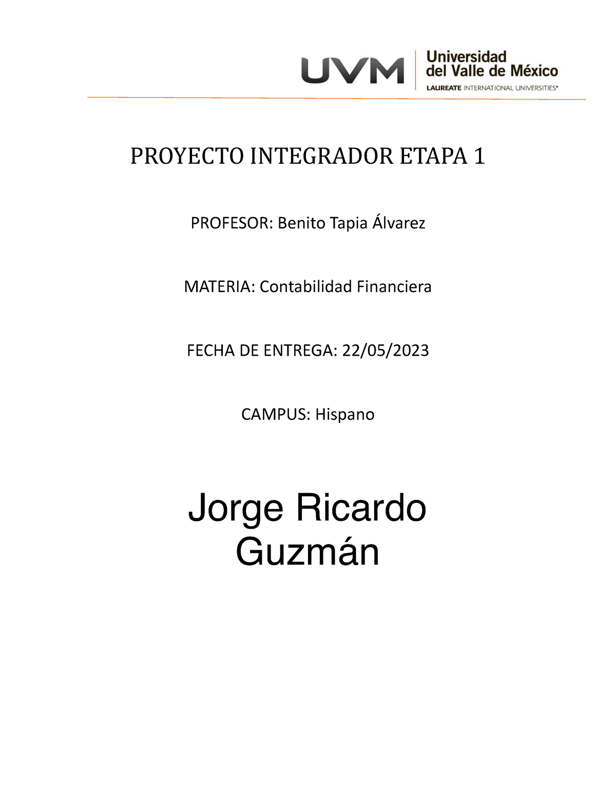 Proyecto Integrador Etapa 1 - PROYECTO INTEGRADOR ETAPA 1 PROFESOR ...