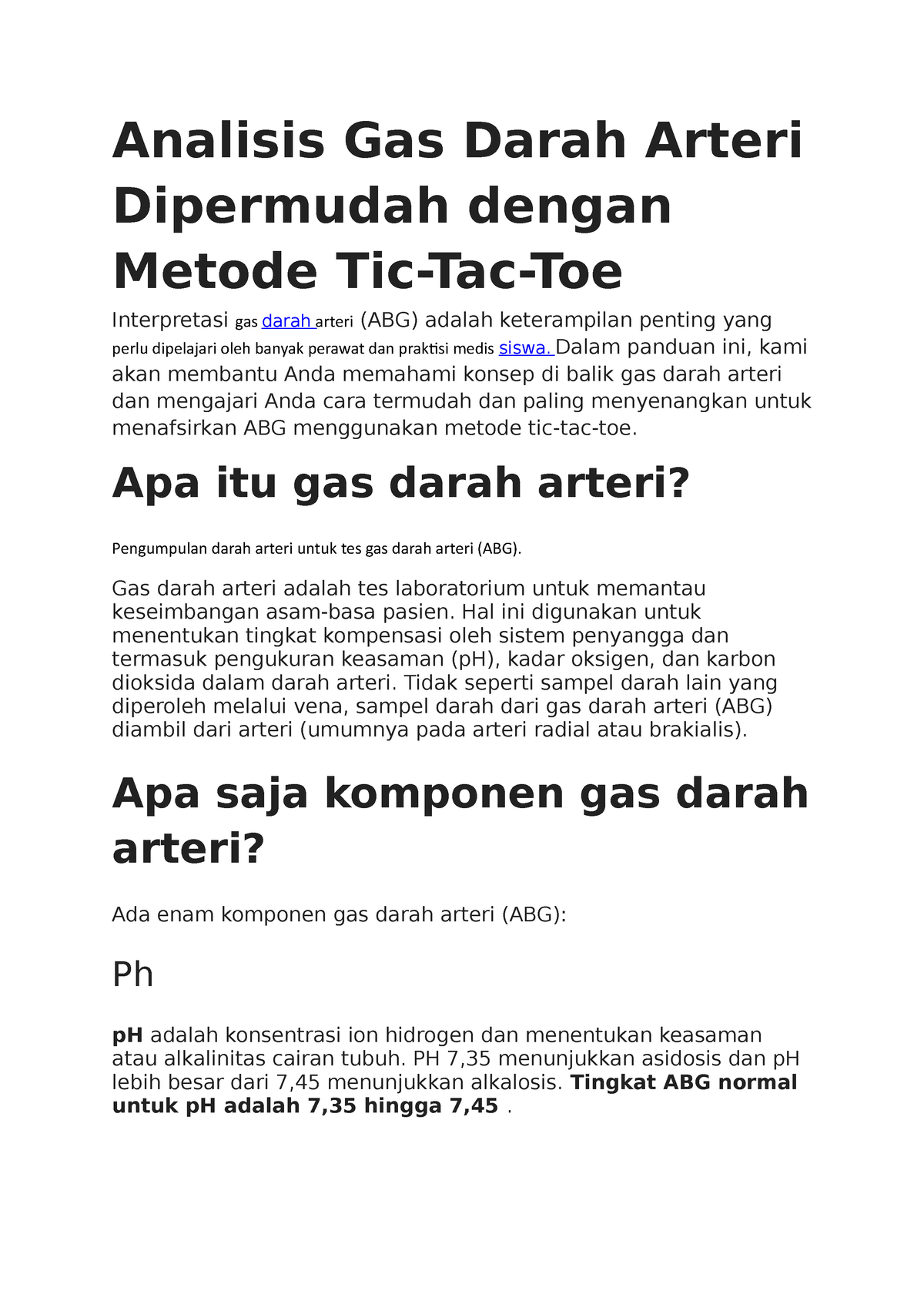 Analisis Gas Darah Arteri Dipermudah Dengan Metode Tic Analisis Gas