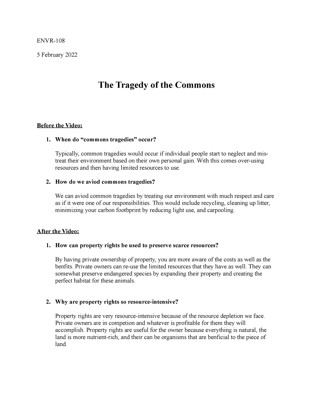 tragedy of the commons original essay
