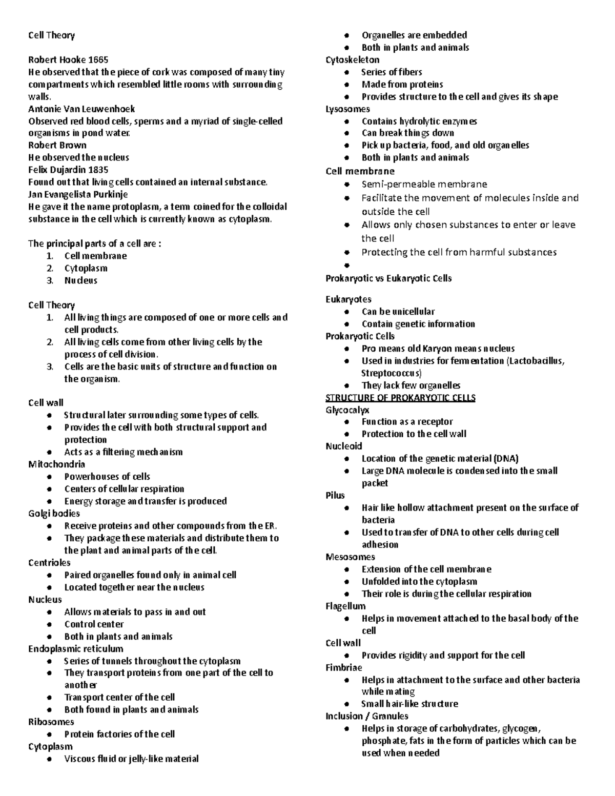 GEN BIO Reviewer - Cell Theory Robert Hooke 1665 He observed that the ...