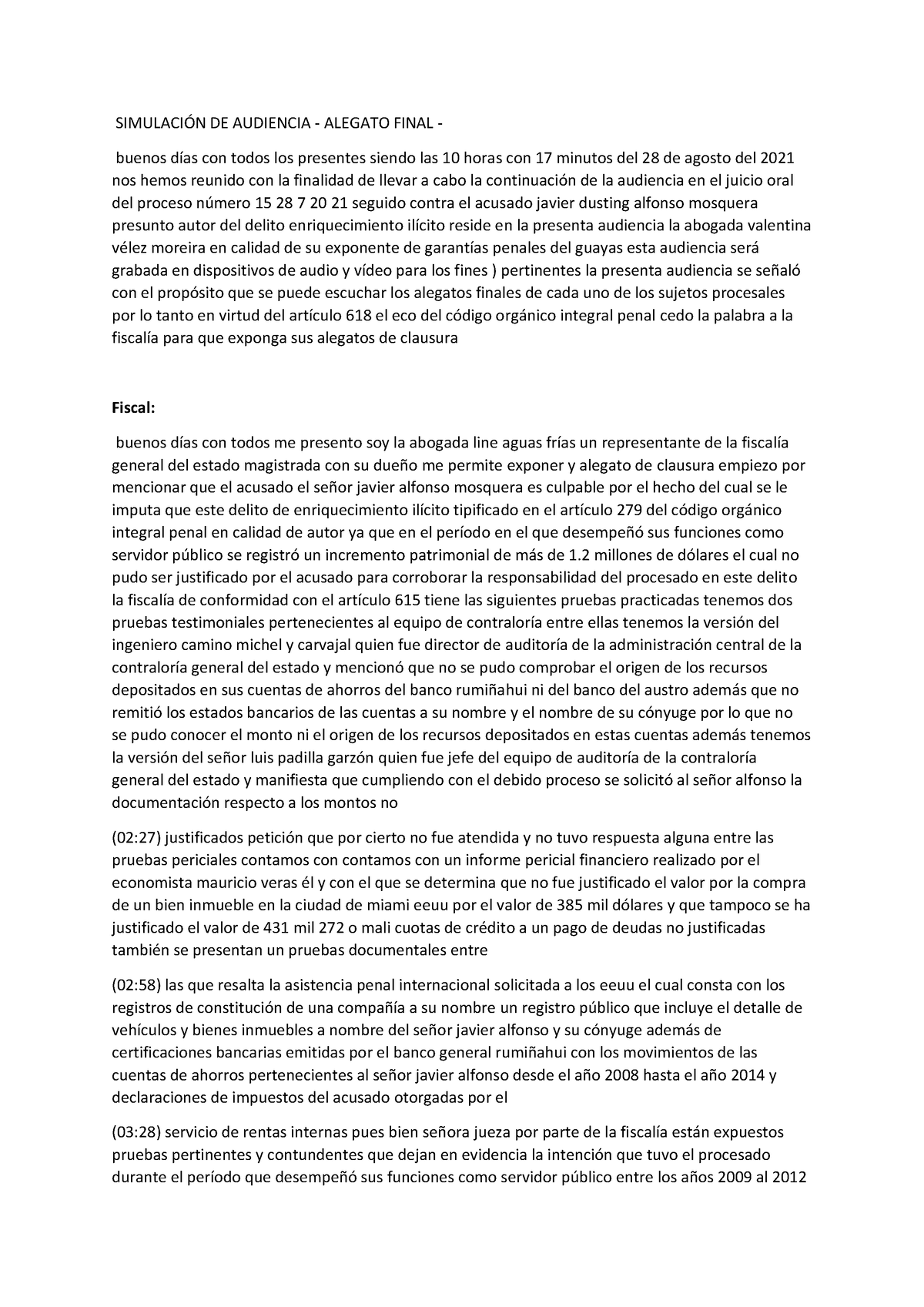Alegato DE Cierre - SIMULACI”N DE AUDIENCIA - ALEGATO FINAL - Buenos ...