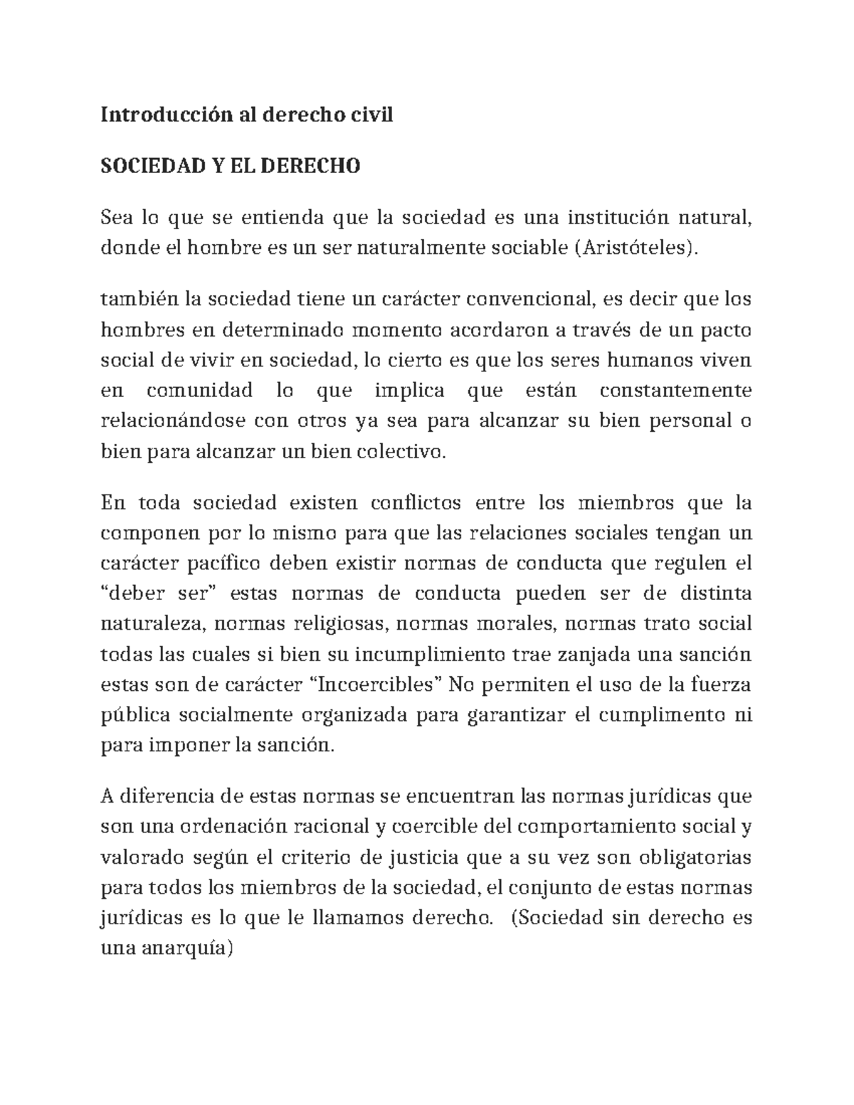 Teoria de la ley - apunte - Introducción al derecho civil SOCIEDAD Y EL ...