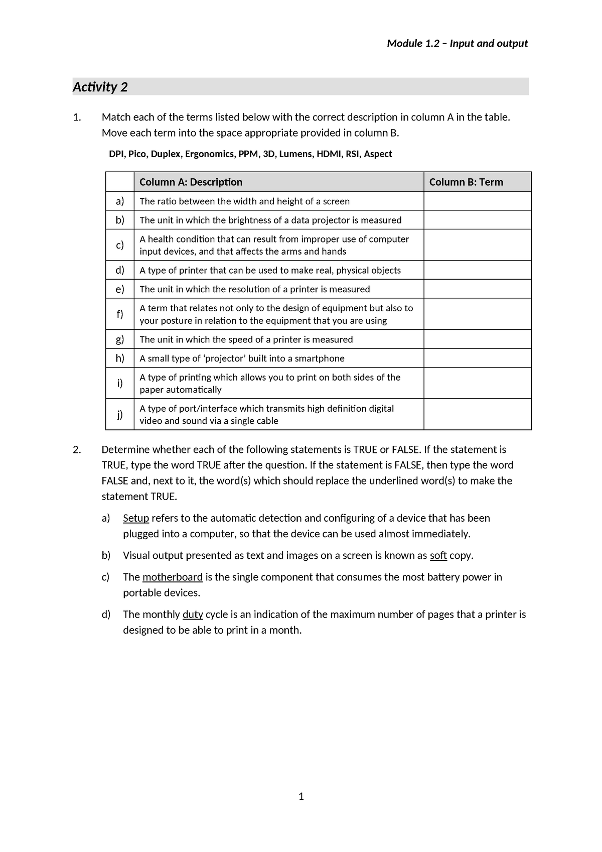 Mod1 2 Act2 - CAT Grade 11 - Activity 2 1. Match Each Of The Terms ...