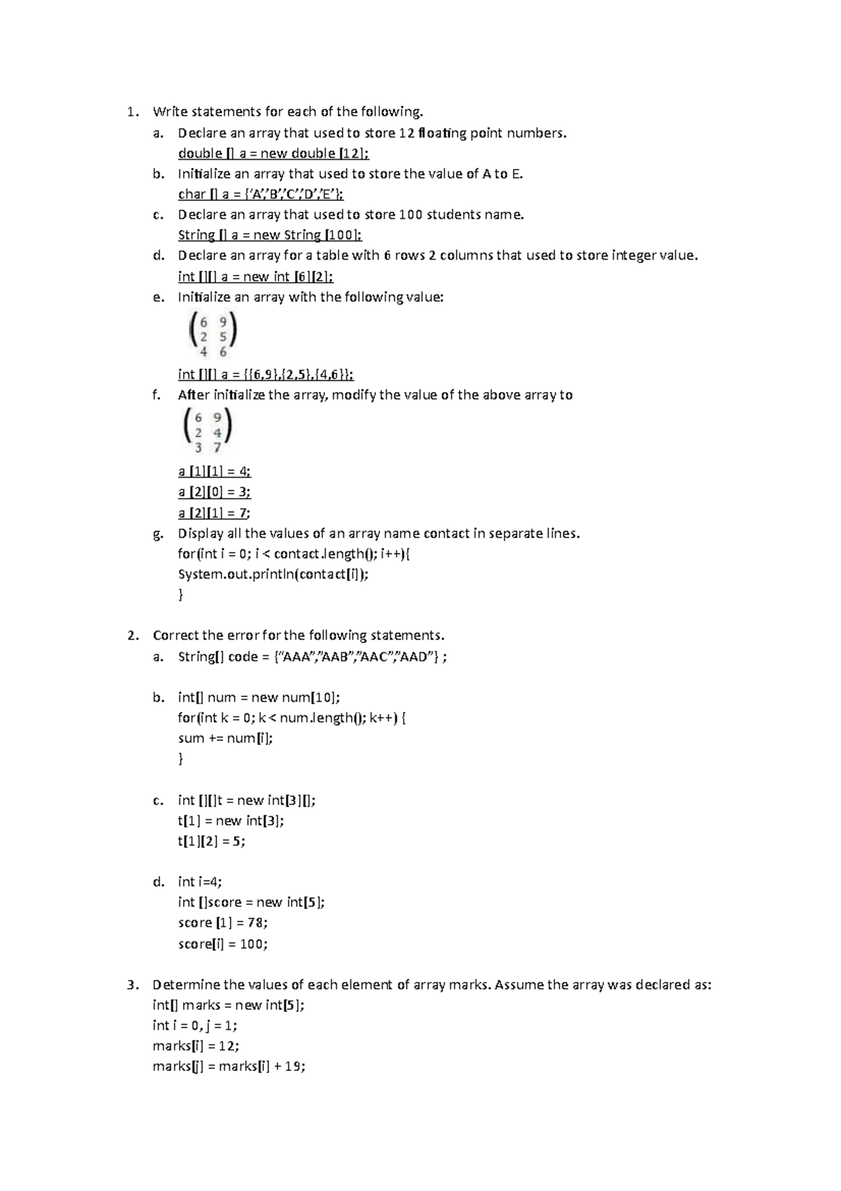 WIX 1002 TUTO 5 - WIX 1002 TUTO 5 - Write statements for each of the ...