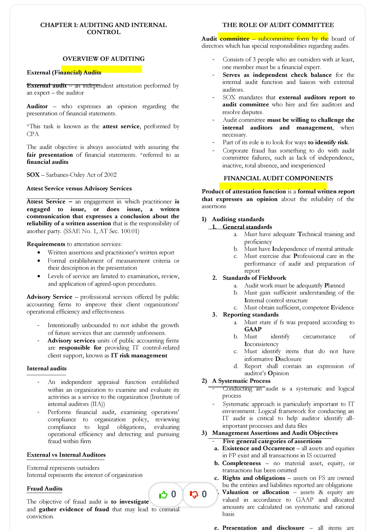 Chapter 1 Notes - CHAPTER 1: AUDITING AND INTERNAL CONTROL OVERVIEW OF ...