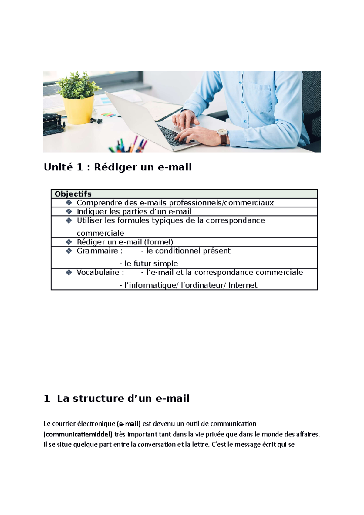 2ACF Unité 1 Rédiger un e-mail - Unité 1 : Rédiger un e-mail Objectifs ...