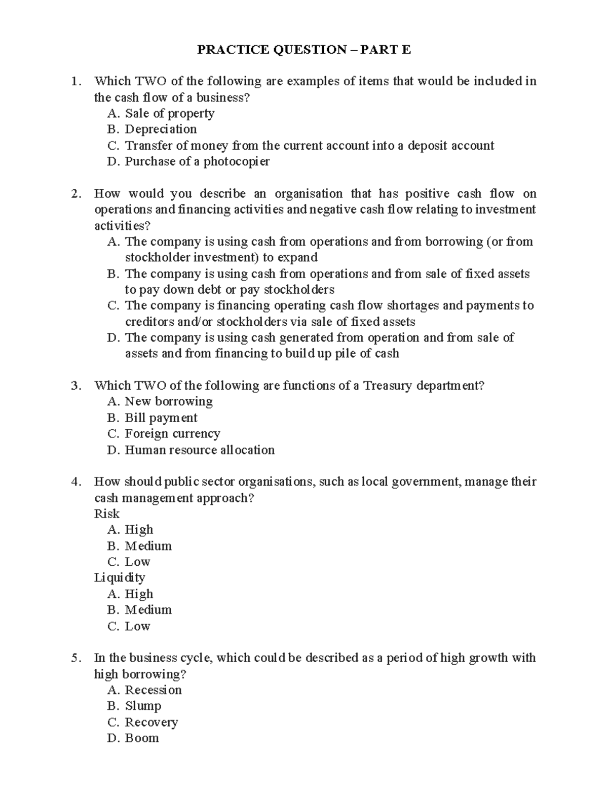 Practice Qs - Part E - PRACTICE QUESTION 3 PART E Which TWO of the ...