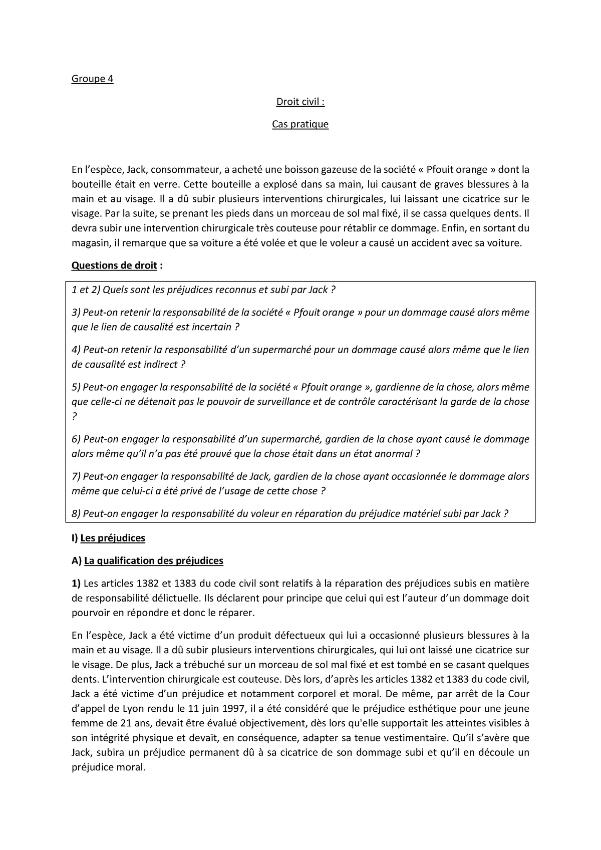 Séance 5 - Cas Pratique (droit Civil) - Groupe 4 Droit Civil : Cas ...