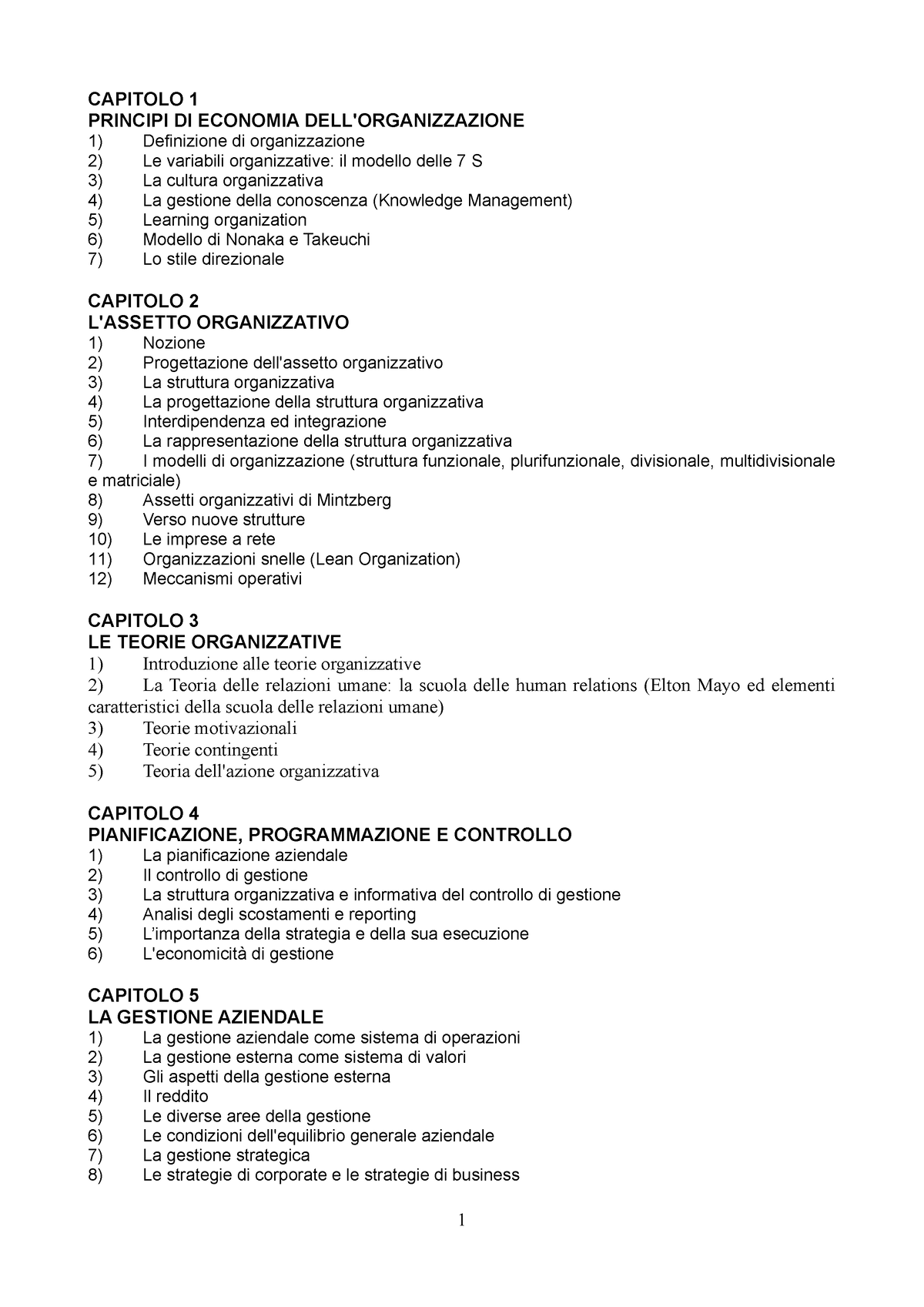 Organizzazione E Gestione Aziendale - CAPITOLO 1 PRINCIPI DI ECONOMIA ...