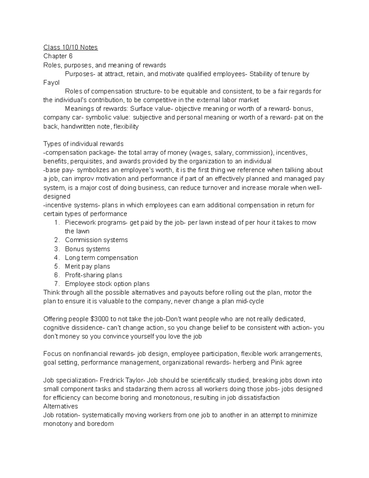 Week 7 Notes - Class 10/10 Notes Chapter 6 Roles, purposes, and meaning ...